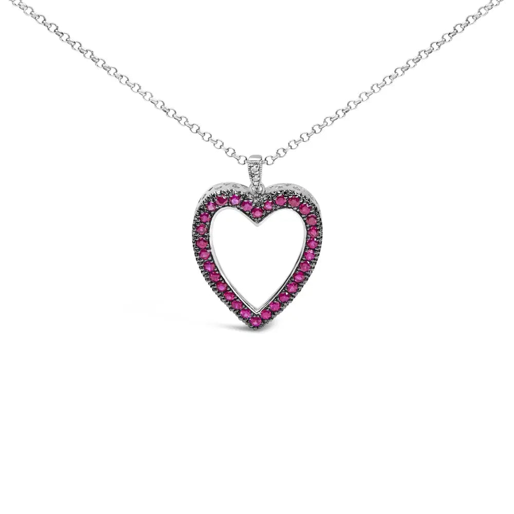 18k white gold red ruby and diamond open heart black rhodium pendant bijoux-nyc direct