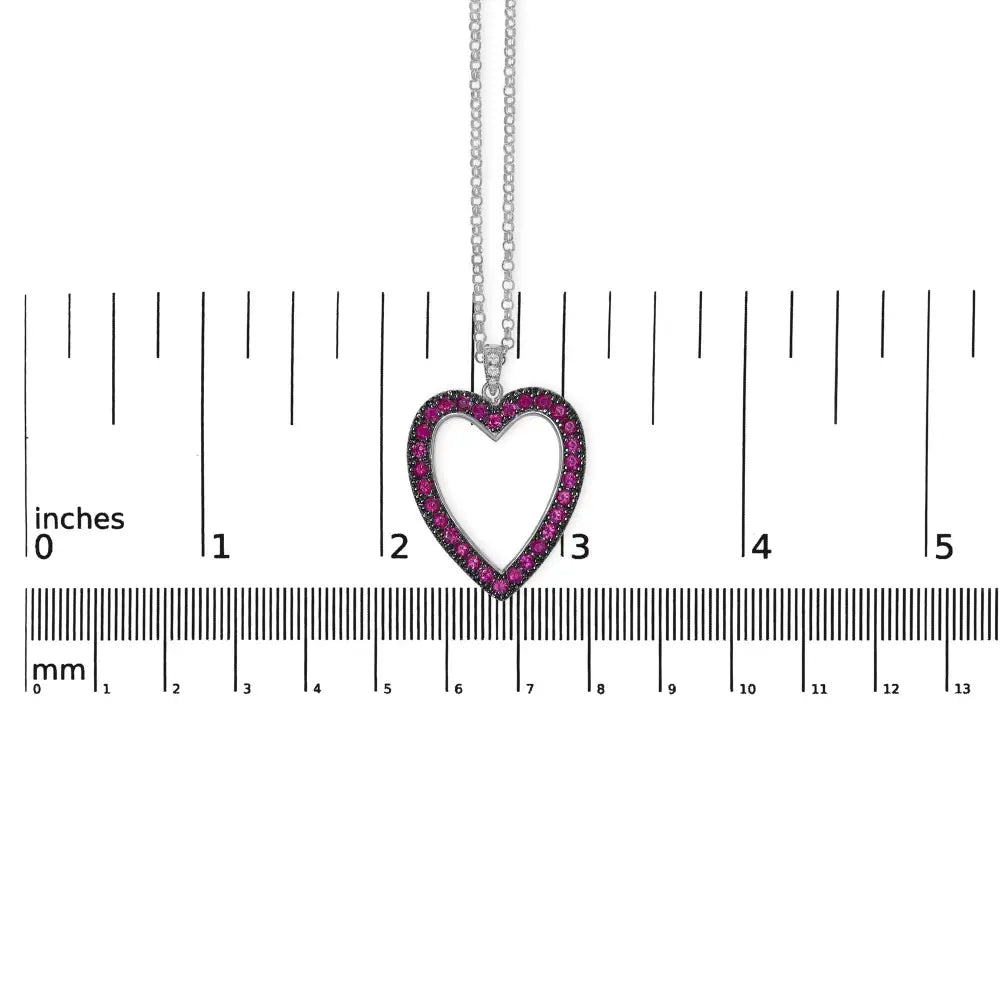 18k white gold red ruby and diamond open heart black rhodium pendant bijoux-nyc direct
