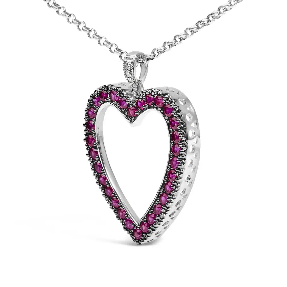 18k white gold red ruby and diamond open heart black rhodium pendant bijoux-nyc direct