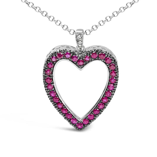 18k 1/3 cttw diamond and red ruby open heart with black rhodium 18’’ pendant necklace (g h color vs2 si1 clarity)
