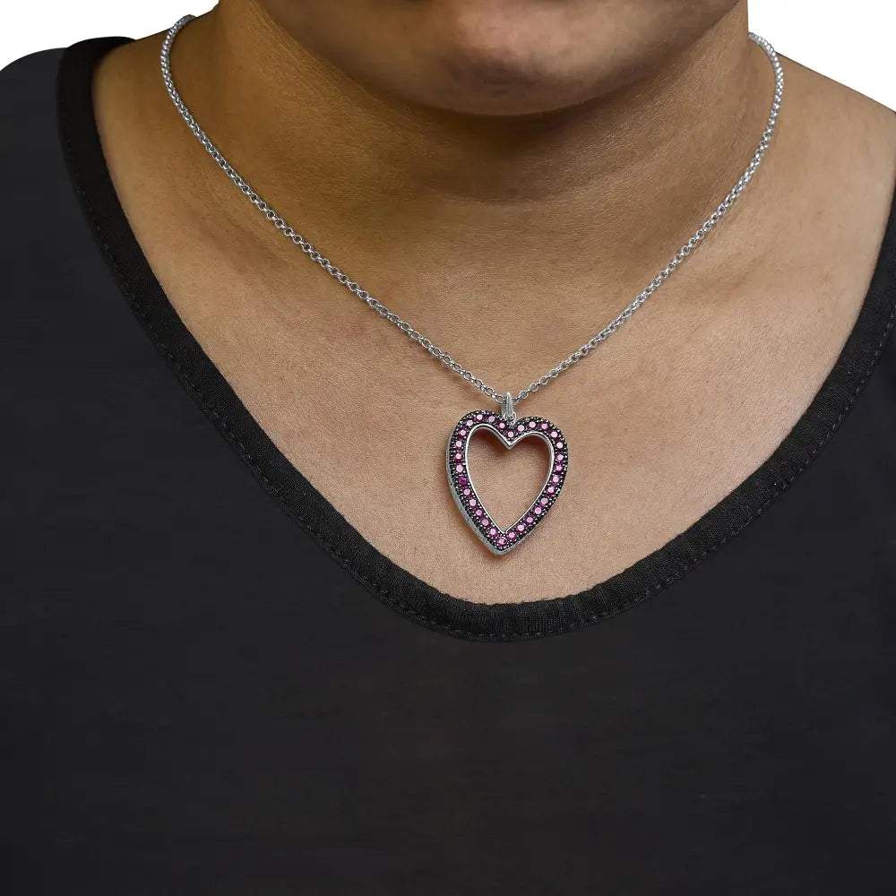 18k white gold red ruby and diamond open heart black rhodium pendant bijoux-nyc direct