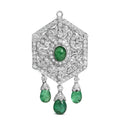 18k white gold 2.75ct diamond and emerald art deco shield brooch pendant bijoux-nyc direct
