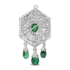 18K 2 3/4 Cttw Diamond and Emerald Dangle Art Deco Shield Brooch Pin Pendant (G-H Color, VS1-VS2 Clarity) CHAIN NOT INCLUDED - Bijoux-NYC Direct