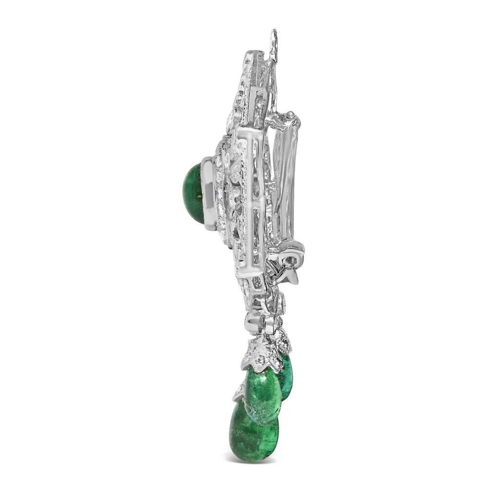 18K 2 3/4 Cttw Diamond and Emerald Dangle Art Deco Shield Brooch Pin Pendant (G-H Color, VS1-VS2 Clarity) CHAIN NOT INCLUDED - Bijoux-NYC Direct