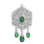 18K 2 3/4 Cttw Diamond and Emerald Dangle Art Deco Shield Brooch Pin Pendant (G-H Color, VS1-VS2 Clarity) CHAIN NOT INCLUDED - Bijoux-NYC Direct