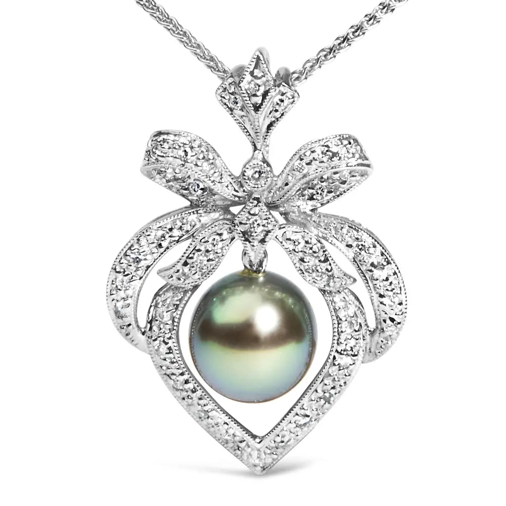 Tahitian pearl and diamond heart pendant in 18k white gold bijoux-nyc direct