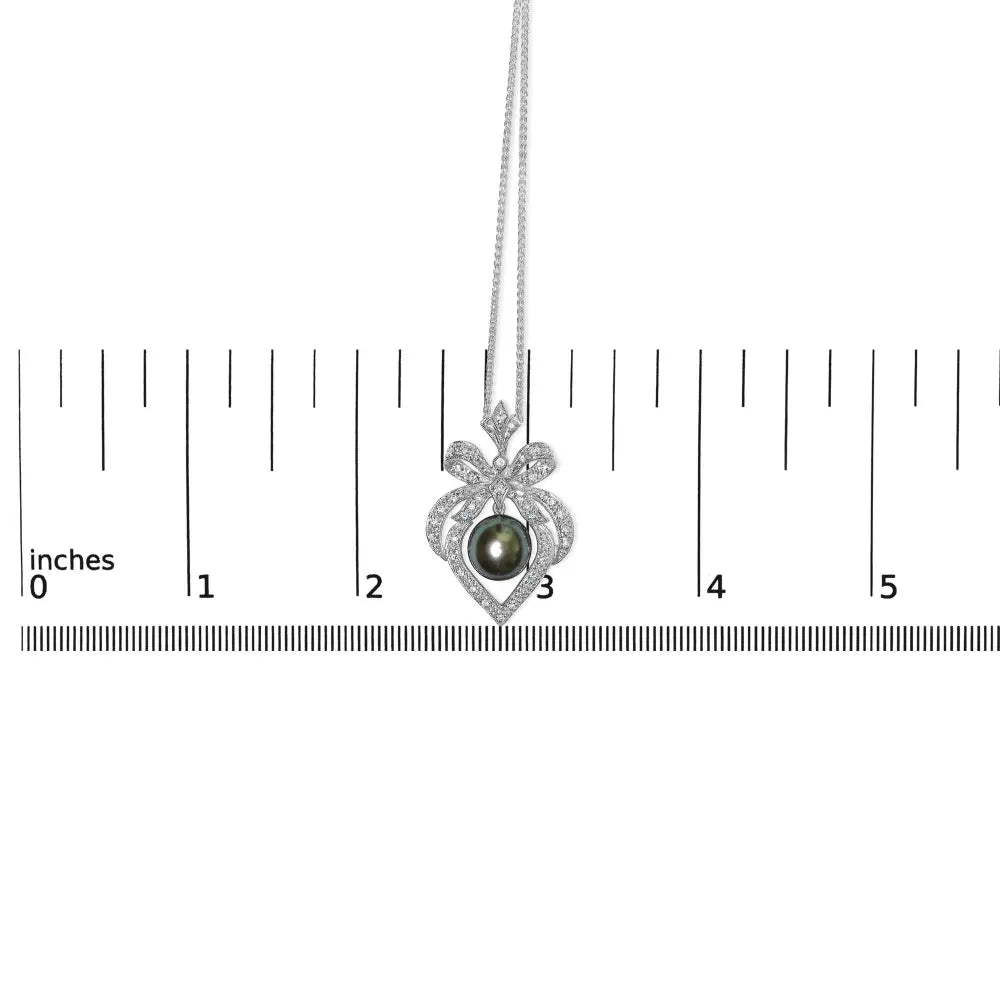 18k 3/4 cttw diamond and 12.5 mm cultured black tahitian pearl heart pendant necklace (g h color si1 si2 clarity) 18’’ inches