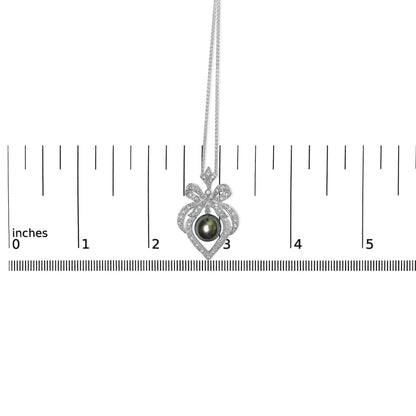 18k 3/4 cttw diamond and 12.5 mm cultured black tahitian pearl heart pendant necklace (g h color si1 si2 clarity) 18’’ inches
