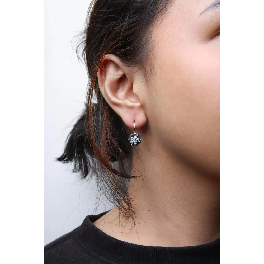 18K Rose and White Gold 1/3 Cttw Round Diamonds and Round London Blue Topaz Gemstone Cluster Floral Drop Hoop Earrings (G-H Color, SI1-SI2 Clarity) - Bijoux-NYC Direct