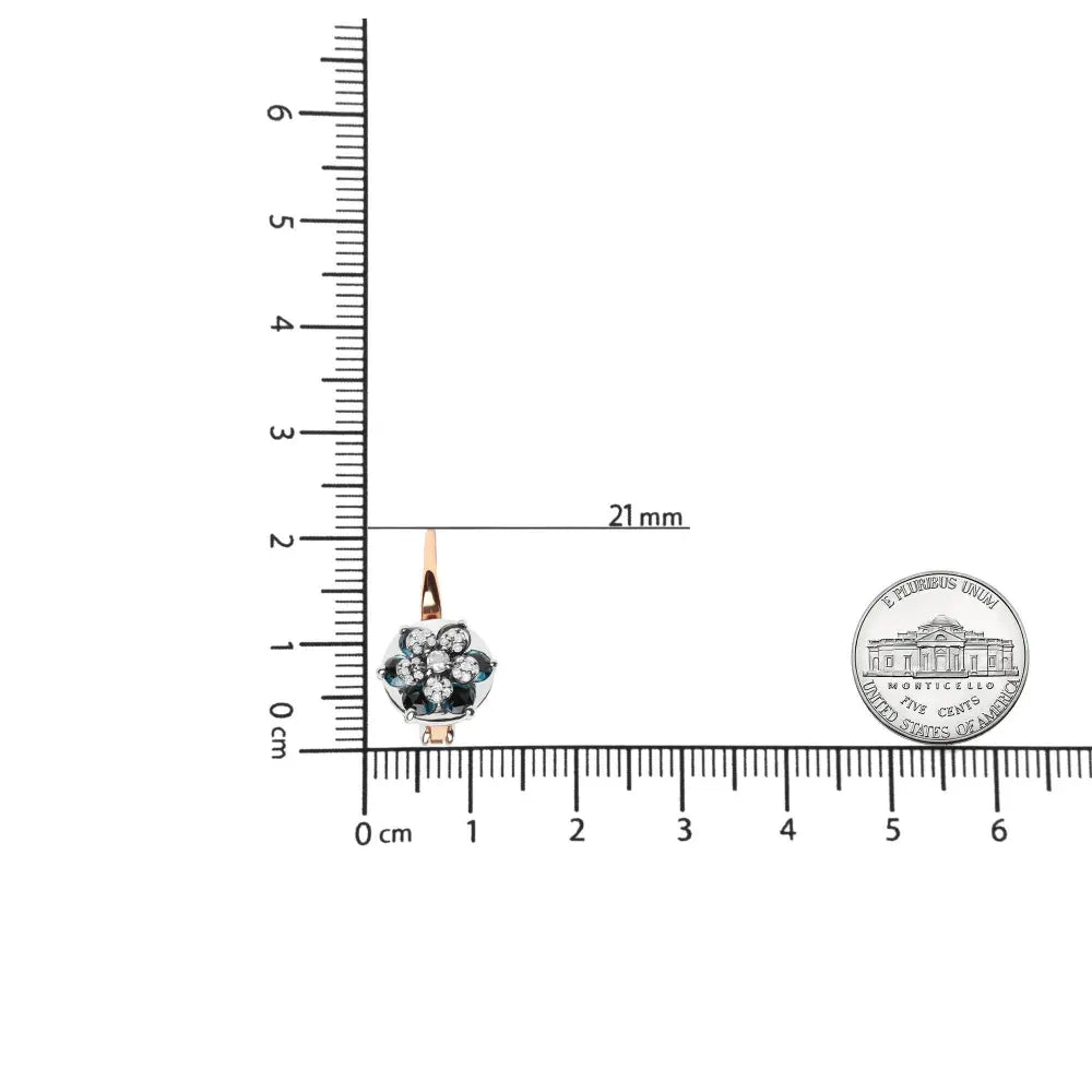 18K Rose and White Gold 1/3 Cttw Round Diamonds and Round London Blue Topaz Gemstone Cluster Floral Drop Hoop Earrings (G-H Color, SI1-SI2 Clarity) - Bijoux-NYC Direct