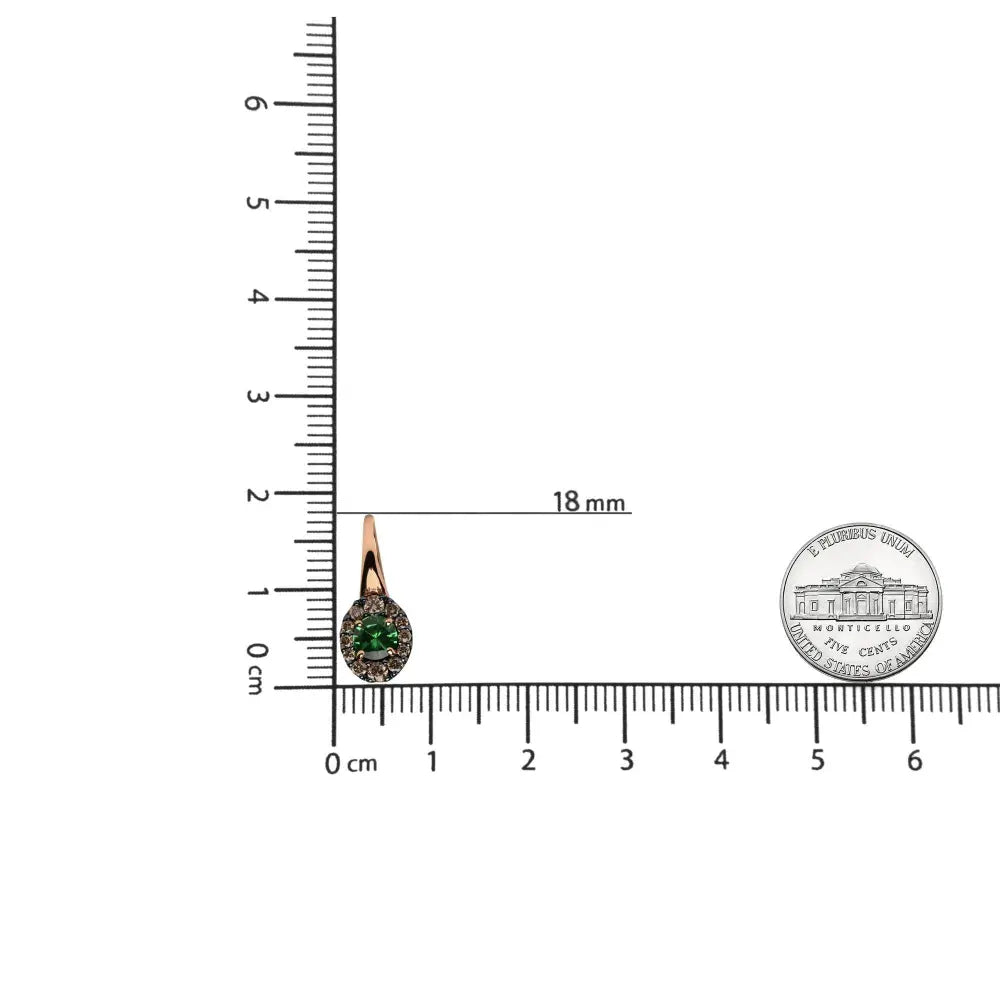 18K Rose and White Gold 3/8 Cttw Round Brown Diamonds and Round Green Tsavorite Gemstone Halo Drop Hoop Earrings (Brown Color, SI1-SI2 Clarity) - Bijoux-NYC Direct