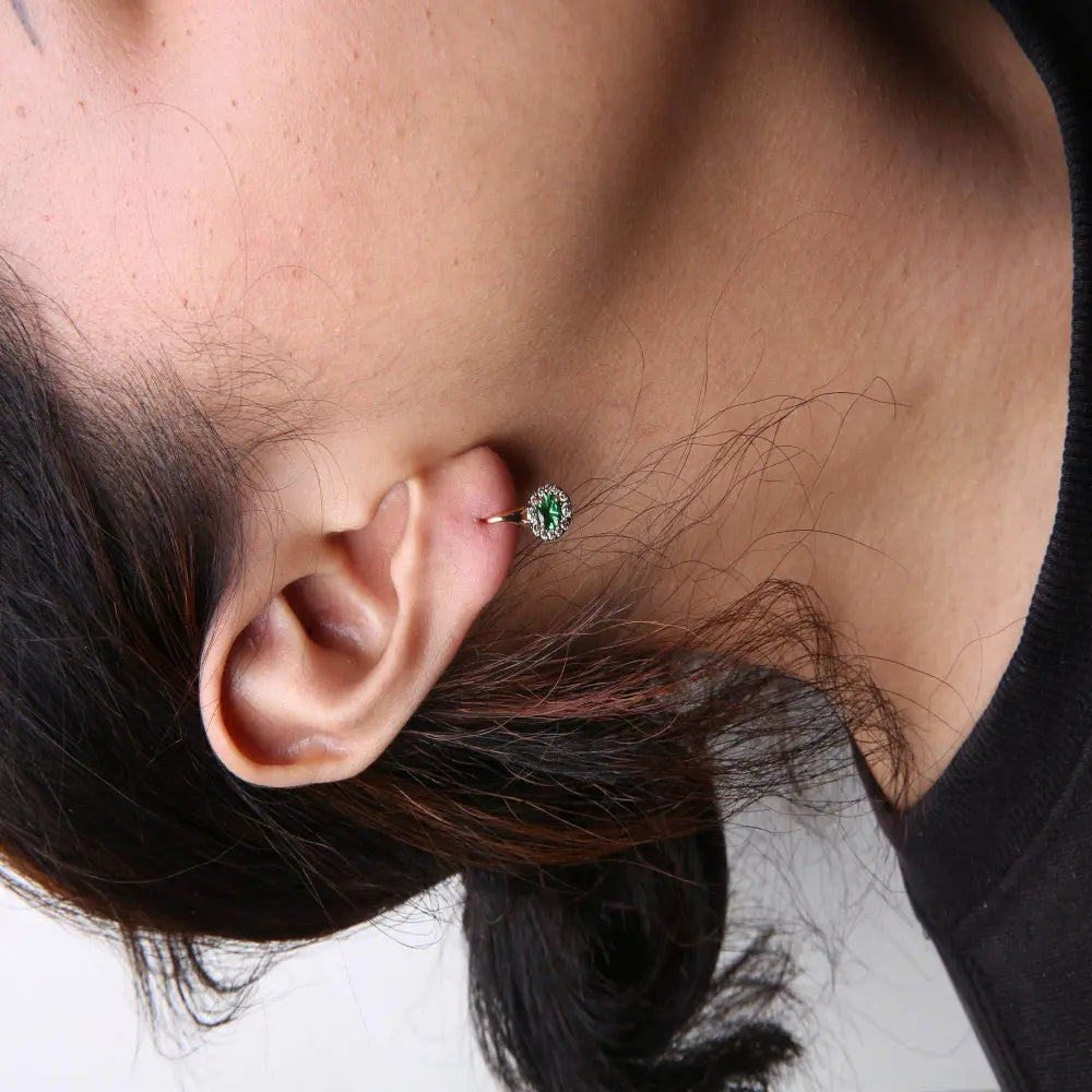 18K Rose and White Gold 3/8 Cttw Round Brown Diamonds and Round Green Tsavorite Gemstone Halo Drop Hoop Earrings (Brown Color, SI1-SI2 Clarity) - Bijoux-NYC Direct