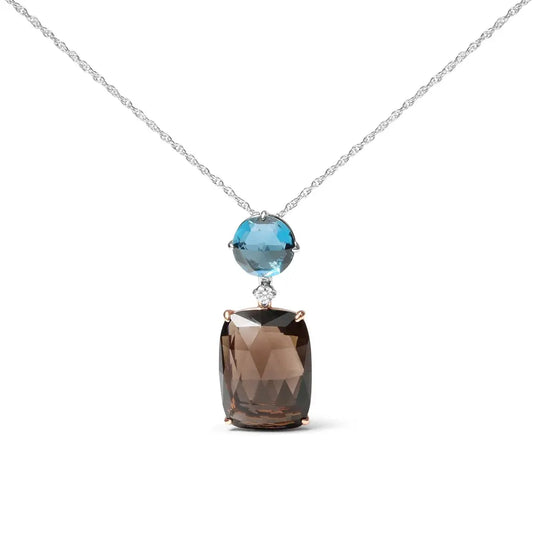 18K Rose and White Gold Diamond Accent and London Blue Topaz and Cushion Cut Smoky Quartz Gemstone Dangle Drop 18" Pendant Necklace (G-H Color, SI1-SI2 Clarity) - Bijoux-NYC Direct