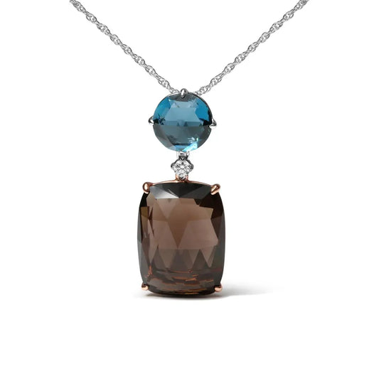 18K Rose and White Gold Diamond Accent and London Blue Topaz and Cushion Cut Smoky Quartz Gemstone Dangle Drop 18" Pendant Necklace (G-H Color, SI1-SI2 Clarity) - Bijoux-NYC Direct