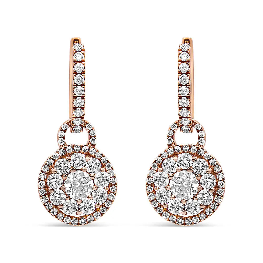 18k rose gold 1 1/2 cttw diamond flower composite leverback earrings bijoux-nyc direct