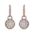18k rose gold 1 1/2 cttw diamond flower composite leverback earrings bijoux-nyc direct