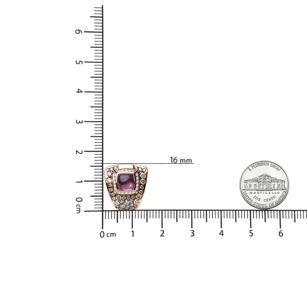 18K Rose Gold 1 1/2 Cttw Round Diamond and 7mm Cushion Cut Purple Amethyst Gemstone Geometrical Statement Stud Earrings (Brown and G-H Color, SI1-SI2 Clarity) - Bijoux-NYC Direct