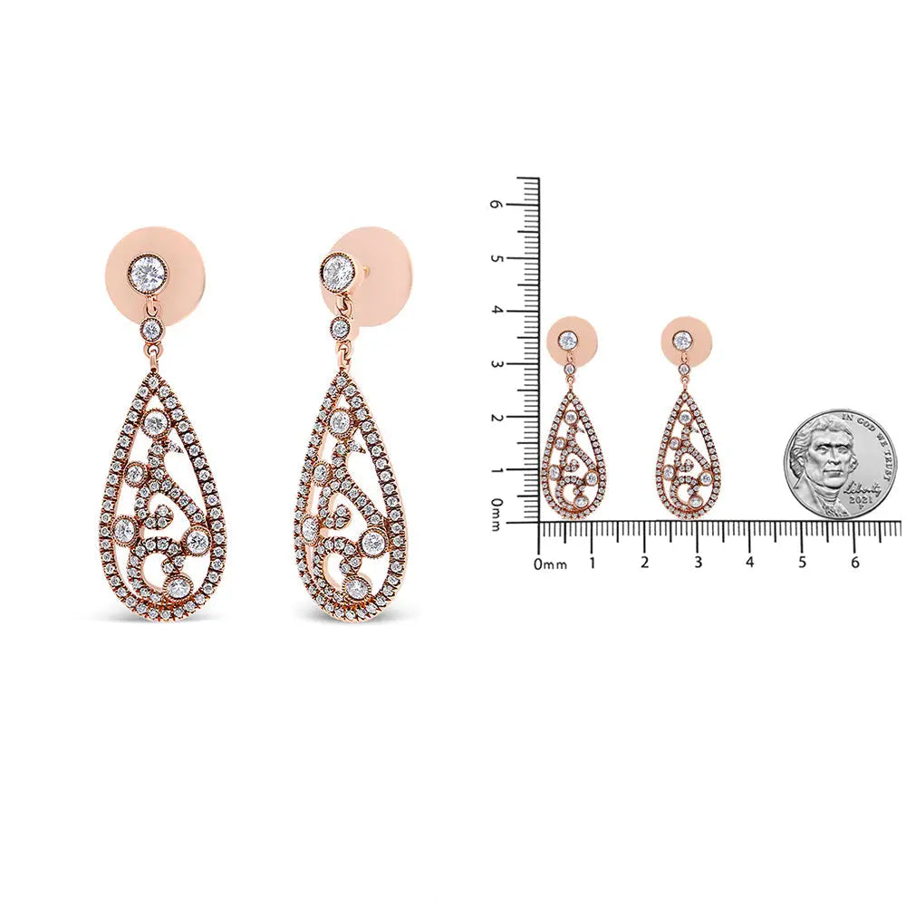 18k rose gold 1.25 cttw diamond spider web teardrop dangle earrings bijoux-nyc direct