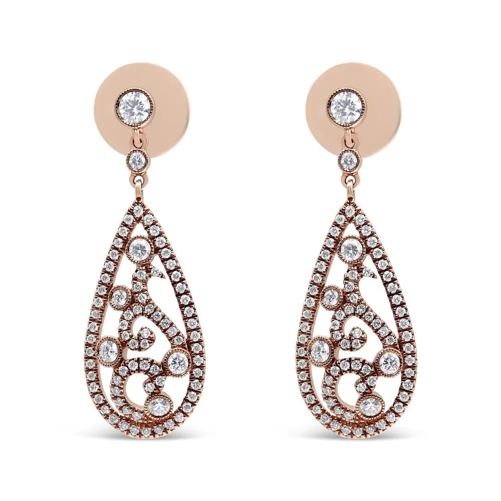 18k rose gold 1.25 cttw diamond spider web teardrop dangle earrings bijoux-nyc direct