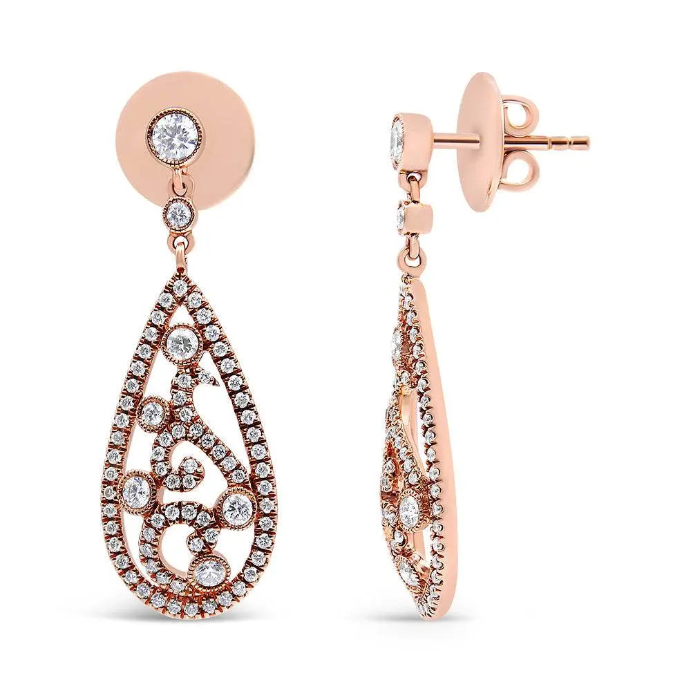 18K Rose Gold 1 1/4 Cttw Diamond Teardrop Shaped Drop and Dangle Screw Back Stud Earring (F-G Color, VS1-VS2 Clarity) - Bijoux-NYC Direct