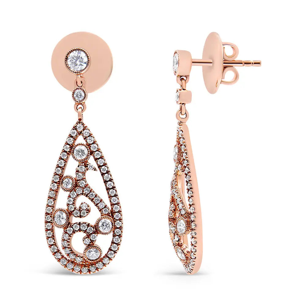 18k rose gold 1.25 cttw diamond spider web teardrop dangle earrings bijoux-nyc direct