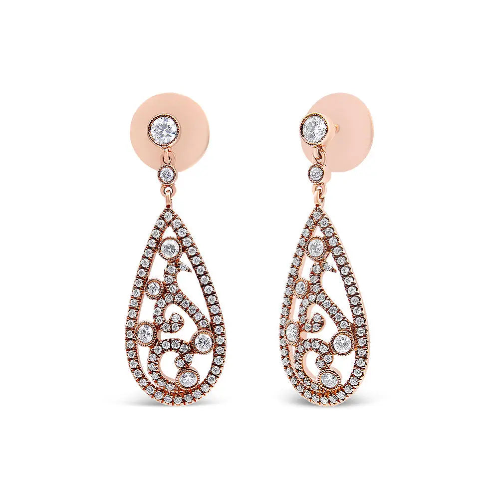 18k rose gold 1.25 cttw diamond spider web teardrop dangle earrings bijoux-nyc direct