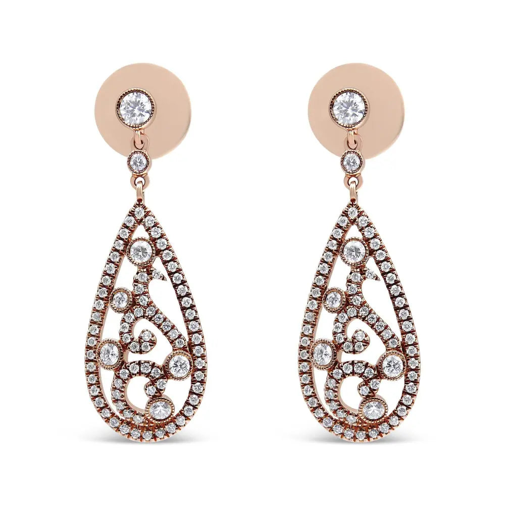 18K Rose Gold 1 1/4 Cttw Diamond Teardrop Shaped Drop and Dangle Screw Back Stud Earring (F-G Color, VS1-VS2 Clarity) - Bijoux-NYC Direct