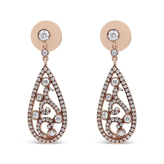 18K Rose Gold 1 1/4 Cttw Diamond Teardrop Shaped Drop and Dangle Screw Back Stud Earring (F-G Color, VS1-VS2 Clarity) - Bijoux-NYC Direct