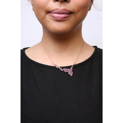 18K Rose Gold 1/2 Cttw Brown Diamond and Multi-Size Oval Pink Sapphire Cluster Cascade Statement Station Necklace (Brown Color, SI1-SI2 Clarity) - Adjustable up to 14" to 16" - Bijoux-NYC Direct