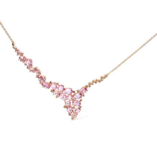 18K Rose Gold 1/2 Cttw Brown Diamond and Multi-Size Oval Pink Sapphire Cluster Cascade Statement Station Necklace (Brown Color, SI1-SI2 Clarity) - Adjustable up to 14" to 16" - Bijoux-NYC Direct