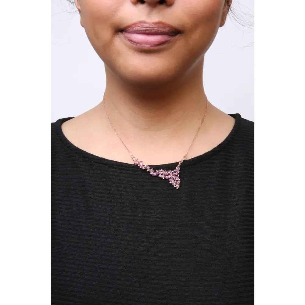18k rose gold 1/2 cttw brown diamond and pink sapphire cascade necklace bijoux-nyc direct