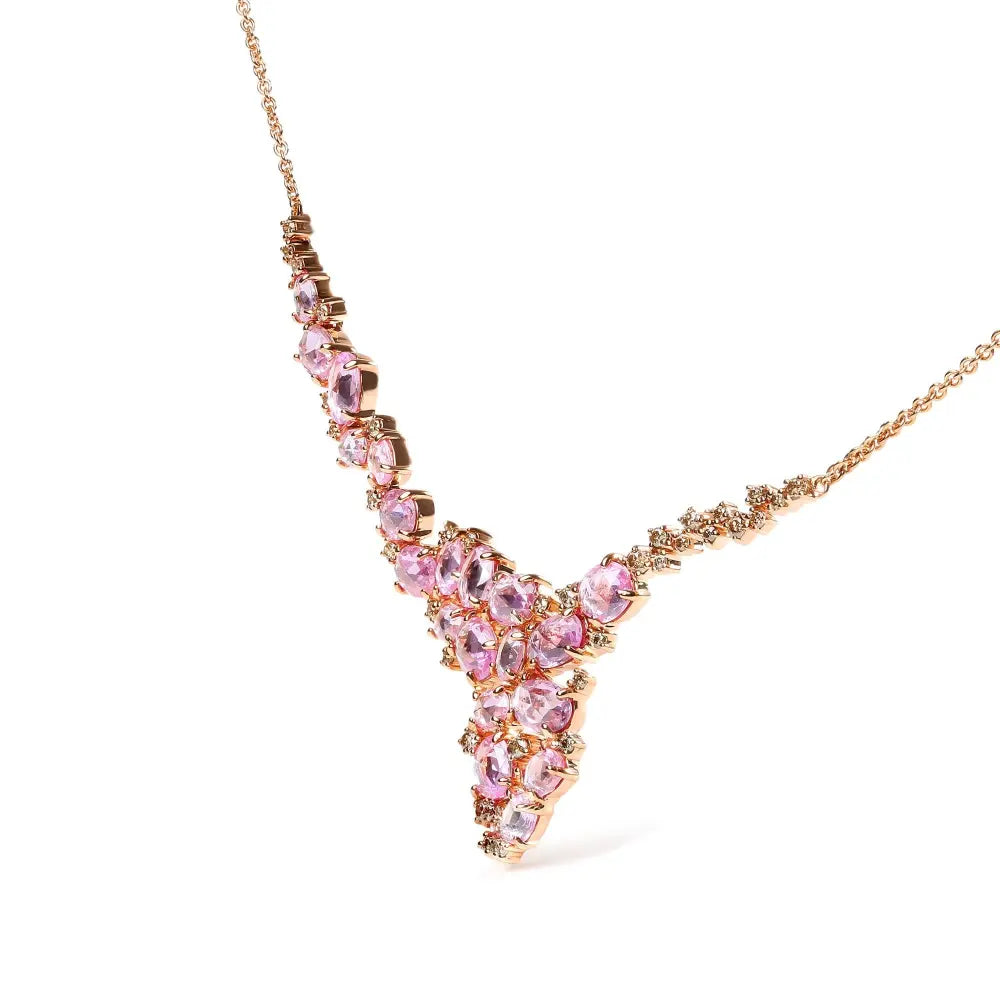 18K Rose Gold 1/2 Cttw Brown Diamond and Multi-Size Oval Pink Sapphire Cluster Cascade Statement Station Necklace (Brown Color, SI1-SI2 Clarity) - Adjustable up to 14" to 16" - Bijoux-NYC Direct