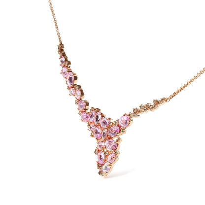 18K Rose Gold 1/2 Cttw Brown Diamond and Multi-Size Oval Pink Sapphire Cluster Cascade Statement Station Necklace (Brown Color, SI1-SI2 Clarity) - Adjustable up to 14" to 16" - Bijoux-NYC Direct