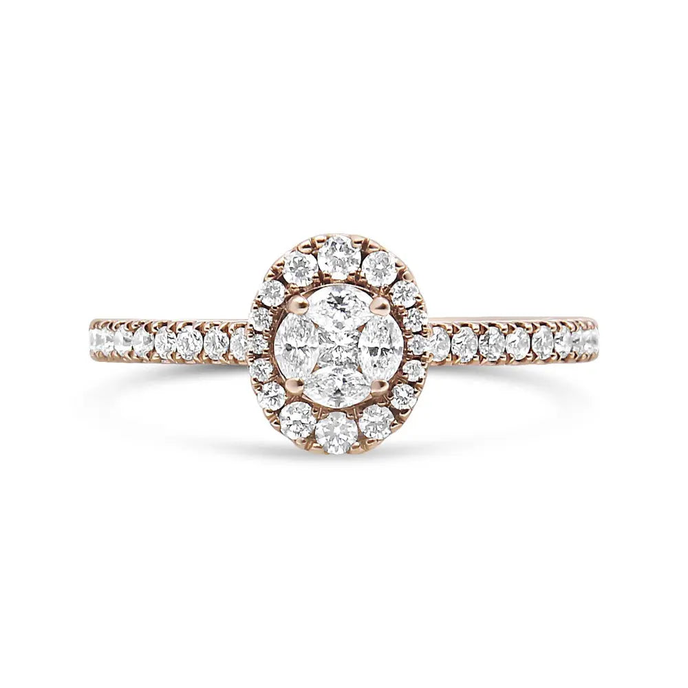 18K Rose Gold 1/2 Cttw Composite Marquise Composite Diamond Oval Shaped Halo Engagement Ring (F-G Color, VS1-VS2 Clarity) - Bijoux-NYC Direct