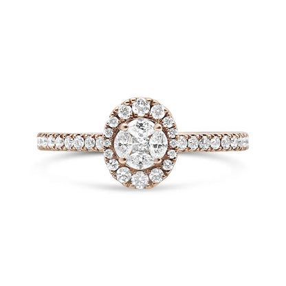 18K Rose Gold 1/2 Cttw Composite Marquise Composite Diamond Oval Shaped Halo Engagement Ring (F-G Color, VS1-VS2 Clarity) - Bijoux-NYC Direct