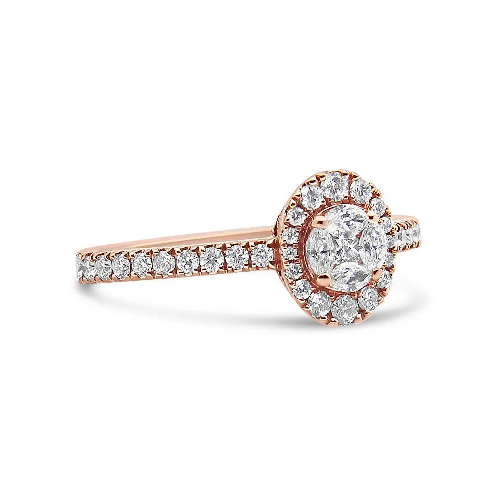 18K Rose Gold 1/2 Cttw Composite Marquise Composite Diamond Oval Shaped Halo Engagement Ring (F-G Color, VS1-VS2 Clarity) - Bijoux-NYC Direct