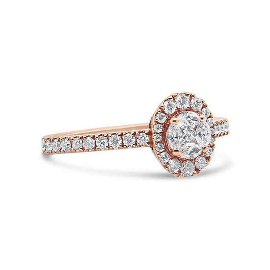 18K Rose Gold 1/2 Cttw Composite Marquise Composite Diamond Oval Shaped Halo Engagement Ring (F-G Color, VS1-VS2 Clarity) - Bijoux-NYC Direct