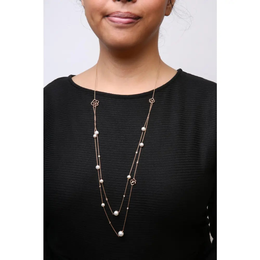 18k rose gold 1/2 cttw diamond and freshwater pearl double strand necklace bijoux-nyc direct
