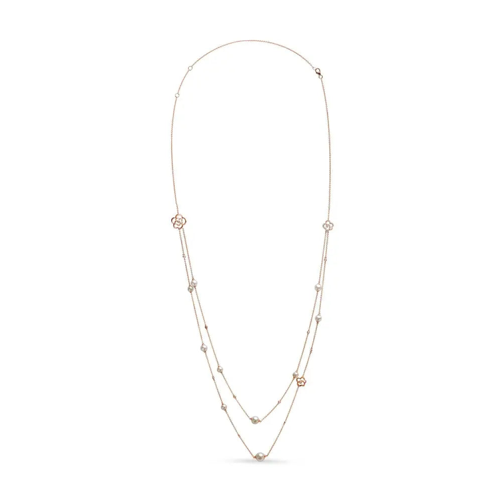 18k rose gold 1/2 cttw diamond and freshwater pearl double strand necklace bijoux-nyc direct