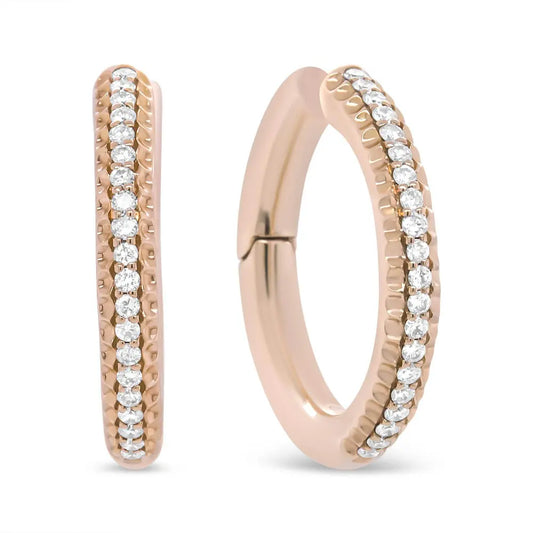 18K Rose Gold 1/3 Cttw Round Cut Diamond Hoop Earrings (F-G Color, VS1-VS2 Clarity) - Bijoux-NYC Direct