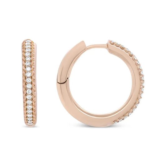 18K Rose Gold 1/3 Cttw Round Cut Diamond Hoop Earrings (F-G Color, VS1-VS2 Clarity) - Bijoux-NYC Direct