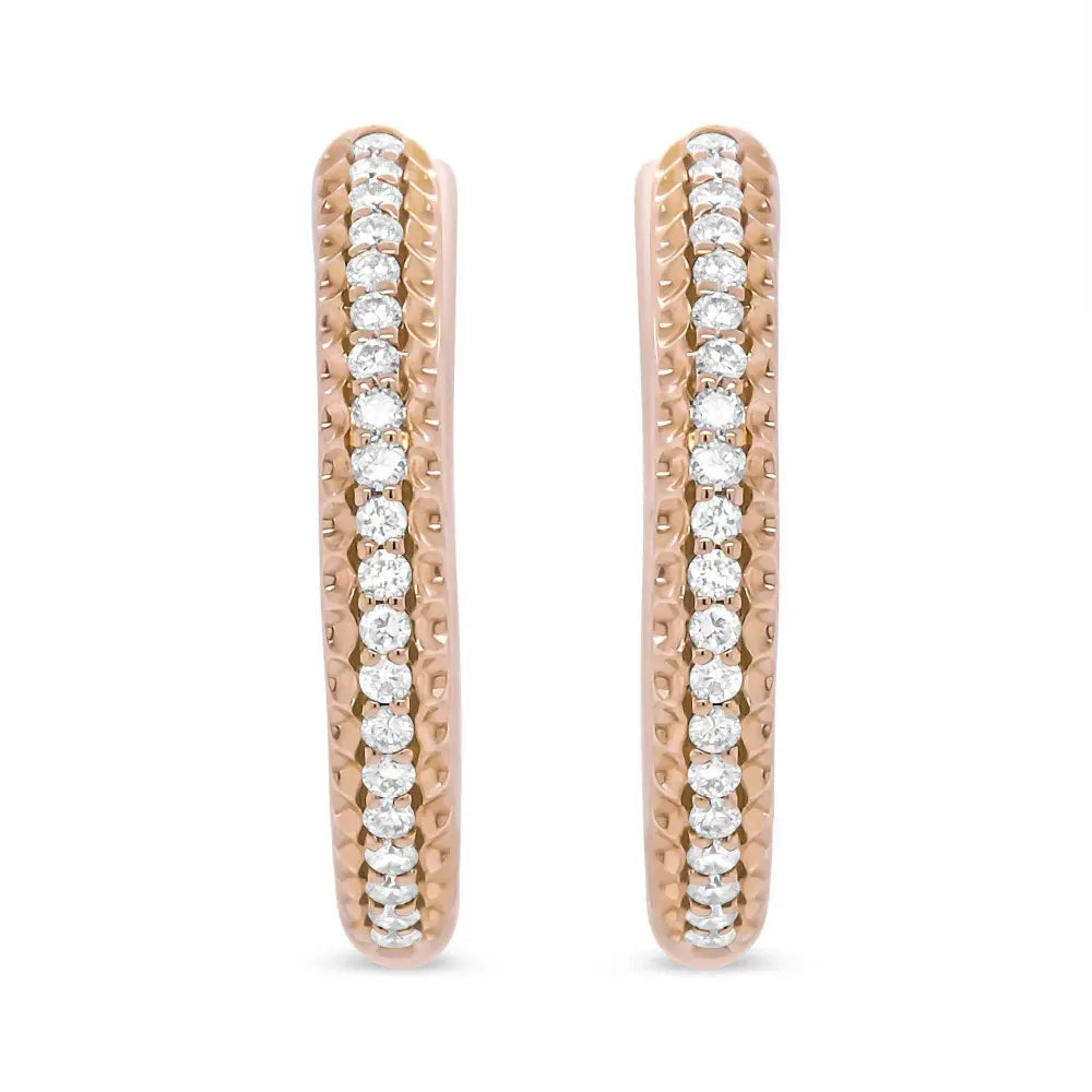 18K Rose Gold 1/3 Cttw Round Cut Diamond Hoop Earrings (F-G Color, VS1-VS2 Clarity) - Bijoux-NYC Direct