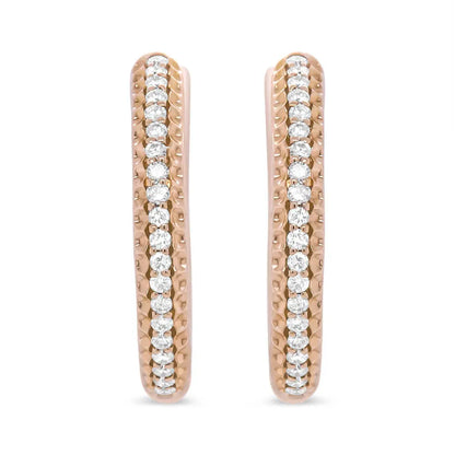 18K Rose Gold 1/3 Cttw Round Cut Diamond Hoop Earrings (F-G Color, VS1-VS2 Clarity) - Bijoux-NYC Direct