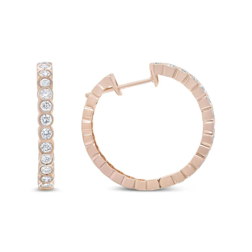 18K Rose Gold 1 Cttw Round Bezel-Set Diamond Hoop Earrings (F-G Color, VS1-VS2 Clarity) - Bijoux-NYC Direct