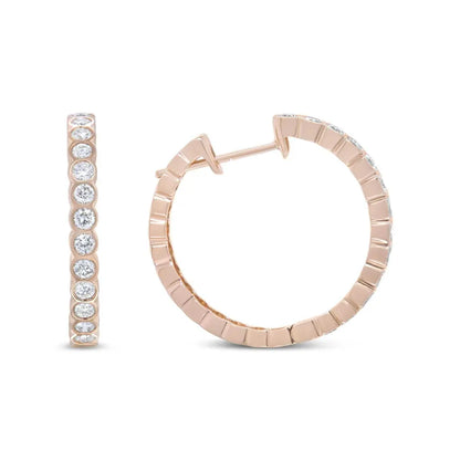 18K Rose Gold 1 Cttw Round Bezel-Set Diamond Hoop Earrings (F-G Color, VS1-VS2 Clarity) - Bijoux-NYC Direct
