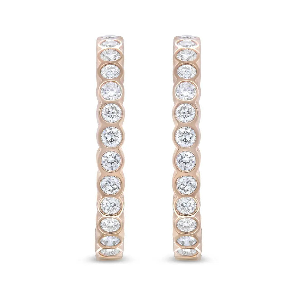 18K Rose Gold 1 Cttw Round Bezel-Set Diamond Hoop Earrings (F-G Color, VS1-VS2 Clarity) - Bijoux-NYC Direct