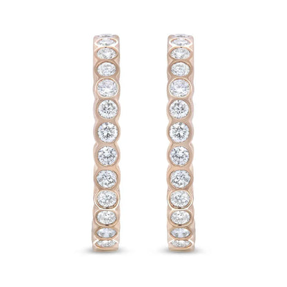 18K Rose Gold 1 Cttw Round Bezel-Set Diamond Hoop Earrings (F-G Color, VS1-VS2 Clarity) - Bijoux-NYC Direct