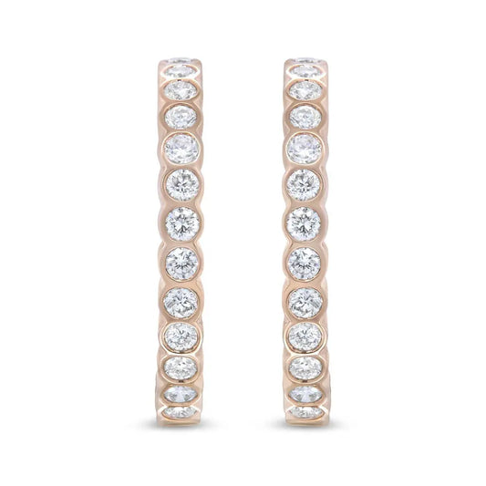 18K Rose Gold 1 Cttw Round Bezel-Set Diamond Hoop Earrings (F-G Color, VS1-VS2 Clarity) - Bijoux-NYC Direct