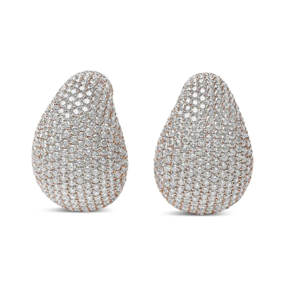 18K Rose Gold 13 1/5 Cttw Micro-Pave Diamond Sculptural Design Statement Omega Back Earrings (G-H Color, SI1-SI2 Clarity) - Bijoux-NYC Direct