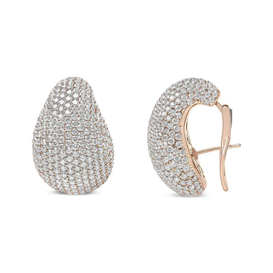 18K Rose Gold 13 1/5 Cttw Micro-Pave Diamond Sculptural Design Statement Omega Back Earrings (G-H Color, SI1-SI2 Clarity) - Bijoux-NYC Direct